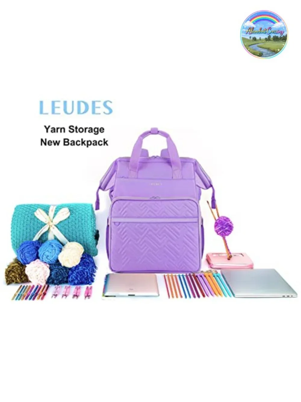 Large Knitting Bag Backpack Yarn Storage Organizer with USB Port for Travel